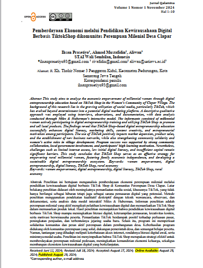 Pemberdayaan Ekonomi melalui Pendidikan Kewirausahaan Digital Berbasis TiktokShop dikomunitas Perempuan Milenial Desa Clapar